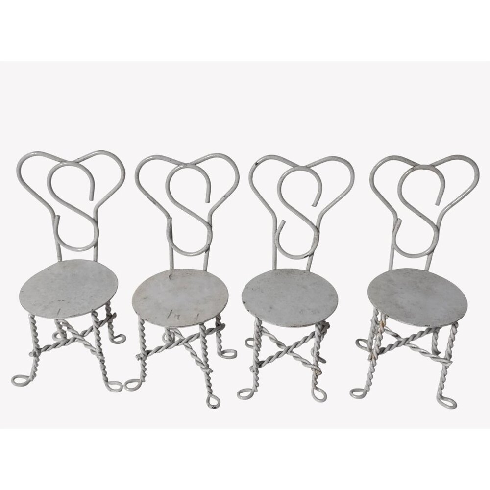 Dollhouse Miniature Set of 4 Ice Cream Parlor Cafe Bistro Chairs White Metal - Picture 2 of 7